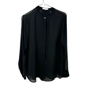 Halston Black Sheer button Down tunic blouse Long Sleeve Size XS